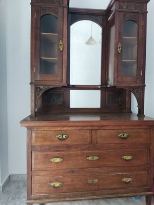 Antique buffet with mirror, display cabinets and drawers used