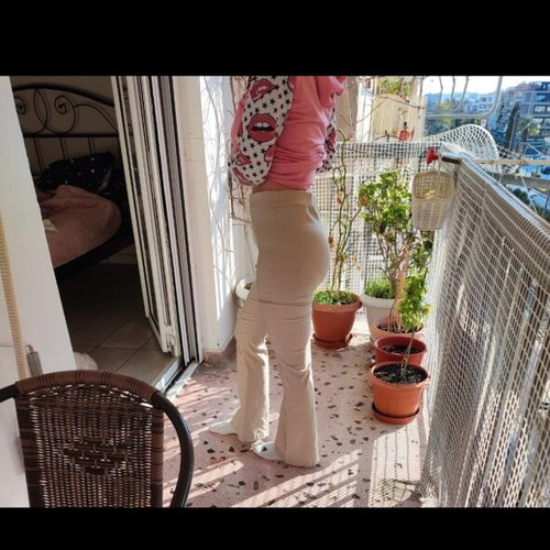 Beige elastic flare pants used, size Small, spring summer