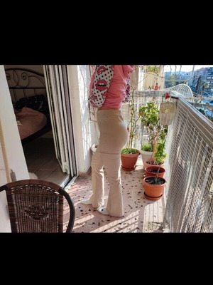 Beige elastic flare pants used, size Small, spring summer