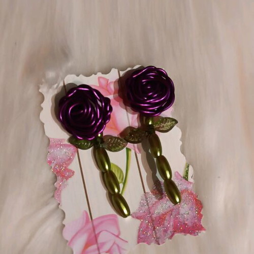 Purple Rose Earrings 2 in 1 with Removable Stem