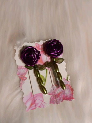 Purple Rose Earrings 2 in 1 with Removable Stem