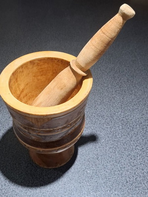 Traditional wooden mortar and pestle set handmade, like new