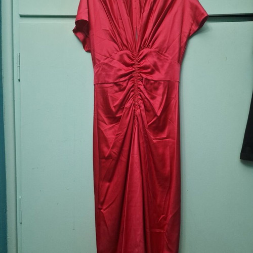 Luisa Beccaria long coral satin dress with ruching