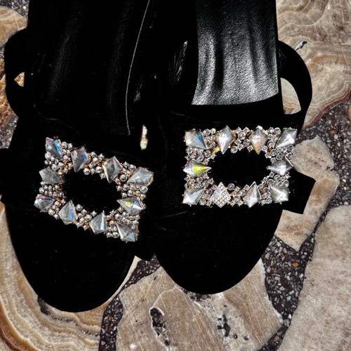 Suede black women's sandals with decorative buckle, like new