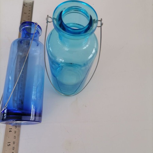 Handmade hanging vases new, set of 2, blue and green