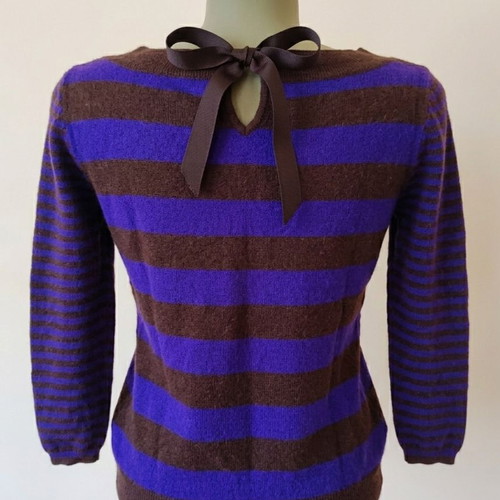 Laurèl Striped Knit Blouse size S like new, brown and purple