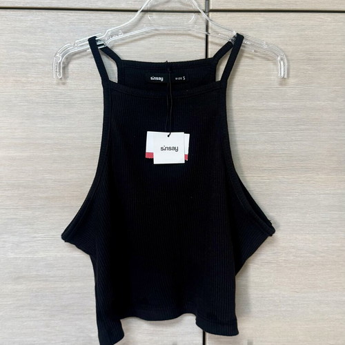 Sinsay Black Cotton Ribbed Tank Crop Top New With Tags