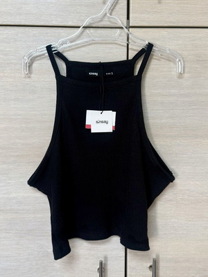 Sinsay Black Cotton Ribbed Tank Crop Top New With Tags