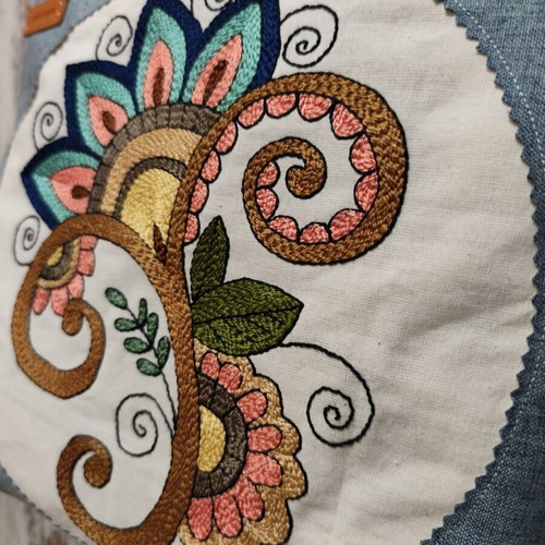 Boho shoulder bag like new with embroidered punch needle design