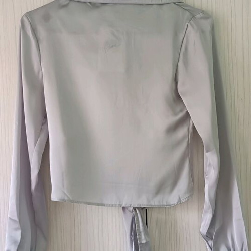 Women's blouse new with buttons and ties gray XS