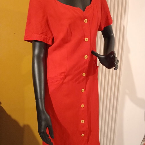 Marella vintage mid-90's midi dress red with gold buttons like new