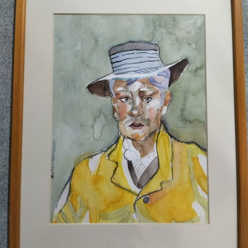 Watercolor study of Armand Roulin portrait after Van Gogh, framed