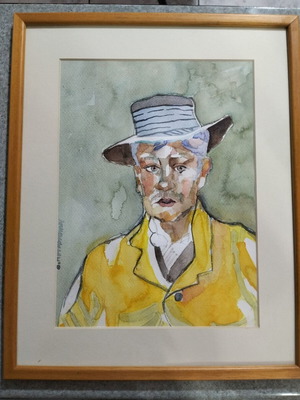 Watercolor study of Armand Roulin portrait after Van Gogh, framed