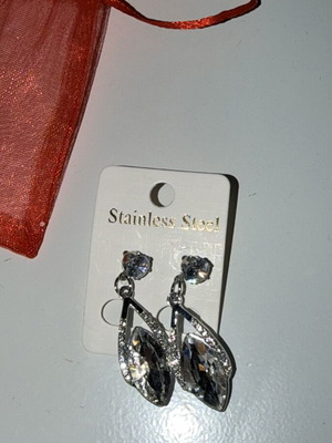 Stainless Steel drop earrings with crystals, silver