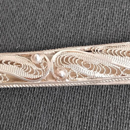Vintage silver tie clip handmade filigree, like new