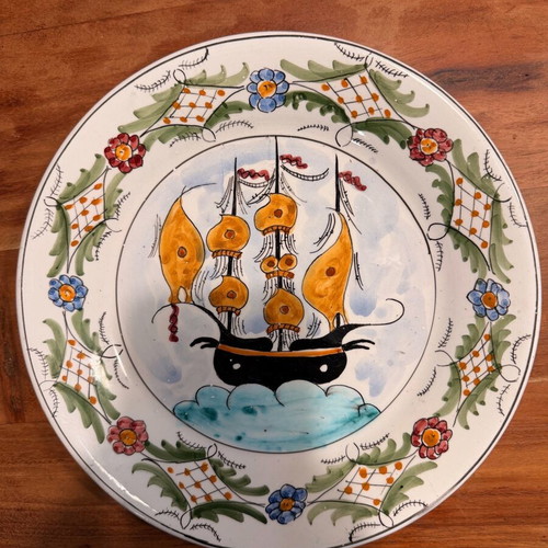 Vintage Skyros wall plate "Karavi" handmade Th.N.K. 25cm like new