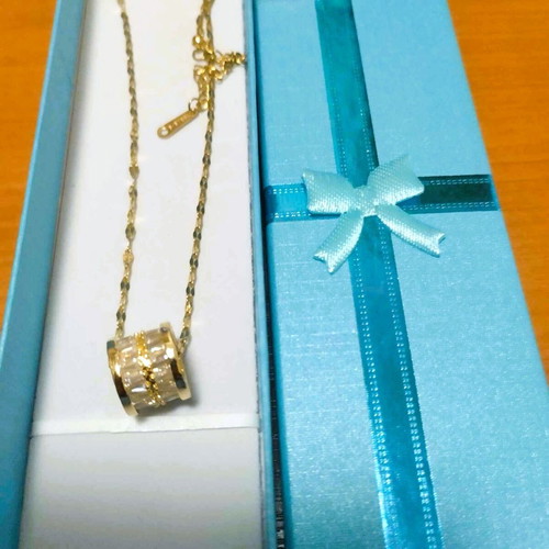 Necklace with stainless steel chain and pendant cylinder with sparkling strass new