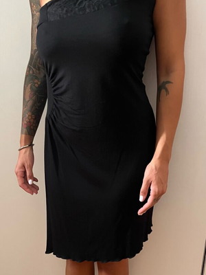 Black One-Shoulder Dress like new, sizes M/L, decorated with stones