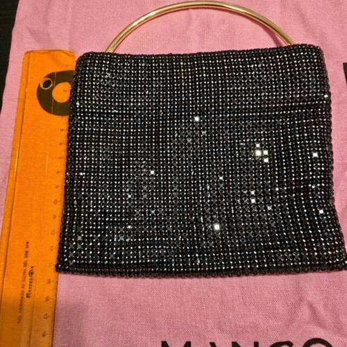 Mango black evening bag with strass and metal handle like new