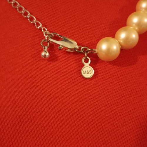 Marks & Spencer Faux Pearl Necklace new, beige and silver