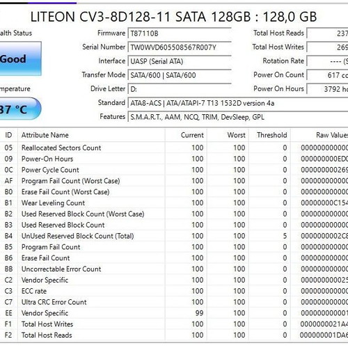 Lite-On CV3-8D128-11 128GB M.2 SATA SSD like new