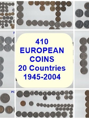 European Coins Collection 410 Pieces From 20 Countries 1945-2004 Like New