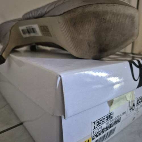 Nine West women's sandals used, leather, gray metallic, size 40, 11cm heel
