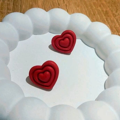 Handmade red heart earrings with steel posts and clasp