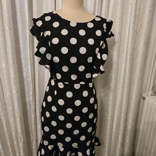 Lucy Wang polka dot dress, black and white, size M