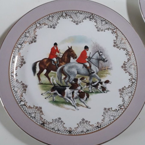 Porcelain plates used, two English with pink border