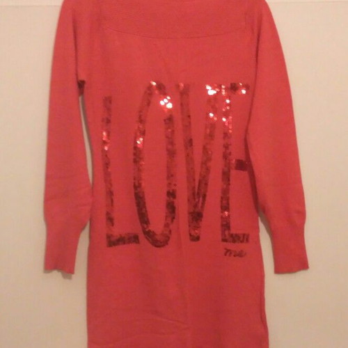 Red dress used with LOVE sequins, viscose