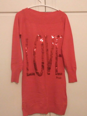 Red dress used with LOVE sequins, viscose
