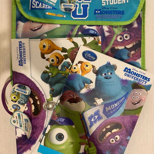 Disney Monsters University School Book Bag with Folder and Colouring Box new
