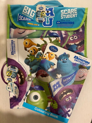 Disney Monsters University School Book Bag with Folder and Colouring Box new