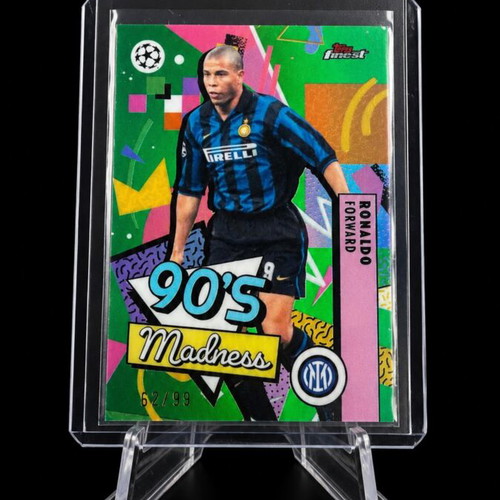2025-26 Topps Finest UEFA Soccer Card Inter Milano Ronaldo 90's Madness Green Numbered 62/99