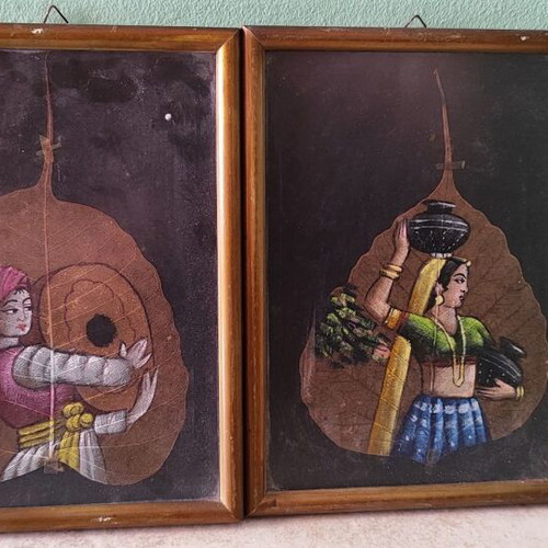 Artworks used on tree leaves in framed small paintings