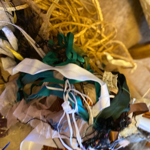 Basket with used sewing materials, Fortnum & Mason London