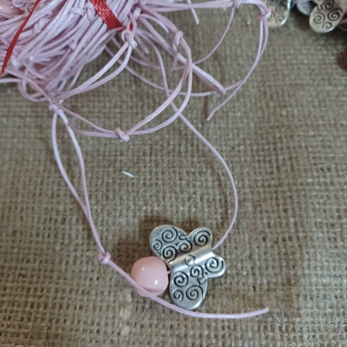 Baptism martyrika bracelets with metal butterfly and pink bead, pack of 100