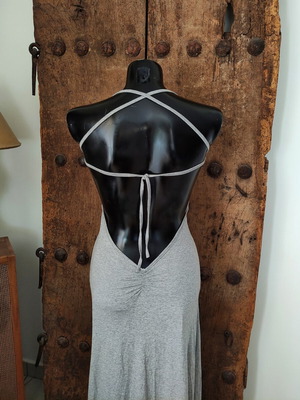 Gray open back maxi dress with halterneck straps, XS