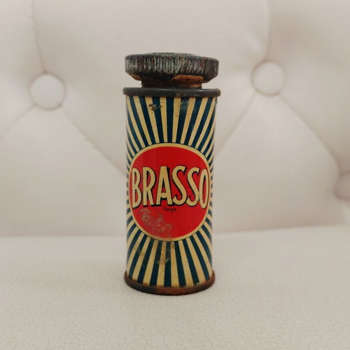 Brasso vintage metal polish container used, 1950s