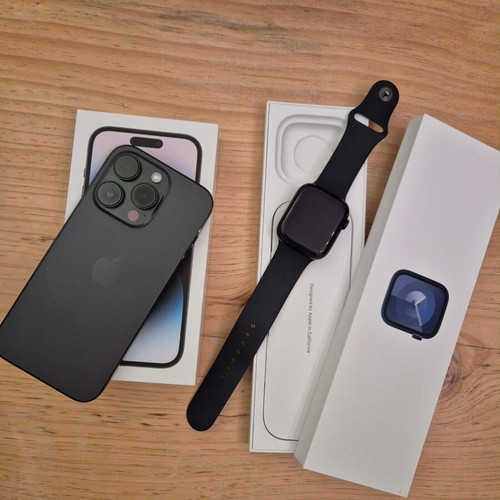 iPhone 14 Pro και Apple Watch Series 9 45mm σαν καινούργιο, μαύρο, 128GB
