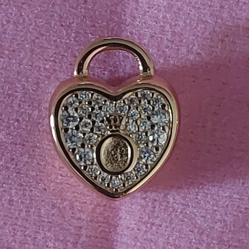 Charm stopper heart new, gold color with white zirconia and Pandora logo