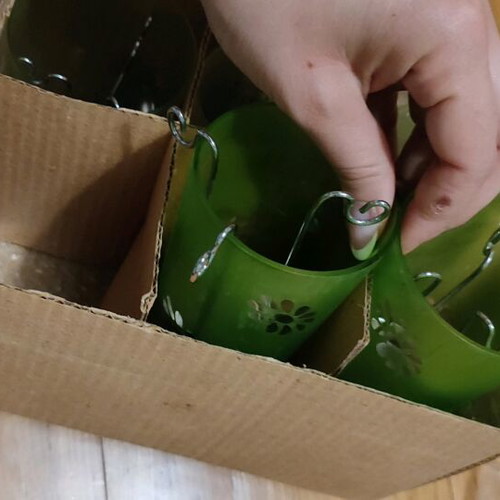Glass tealight lanterns new, pack of 5, light green and pale yellow