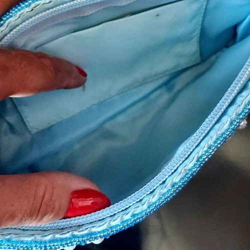 Evening shoulder bag satin blue turquoise like new