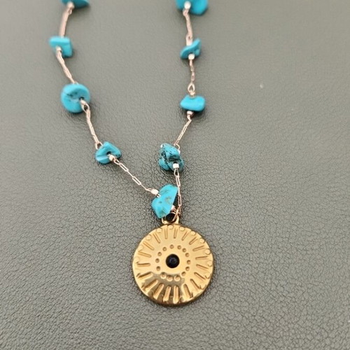 Stainless steel necklace new with turquoise stones and gold pendant summer style