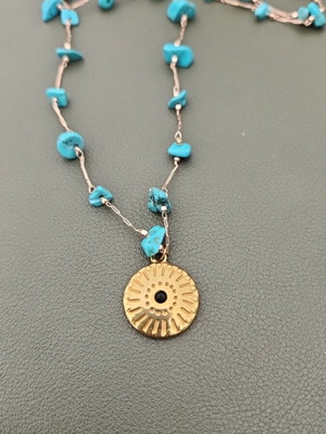 Stainless steel necklace new with turquoise stones and gold pendant summer style