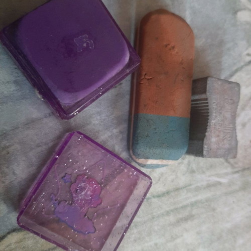 Vintage sharpener and erasers used, set
