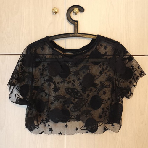 Sheer women's short-sleeve blouse with planet designs