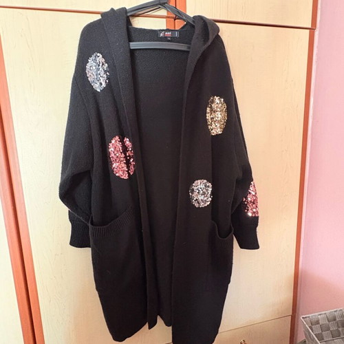 Meme Rouge Paris cardigan with sequins and hood, like new, black