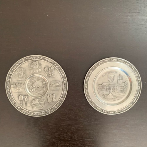 German decorative wall plates handmade like new, pewter